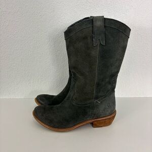 Bronx Grey Suede Tall Low Heel Western Pull On Boots